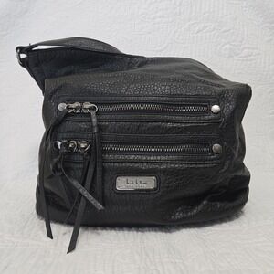 Nicole Miller Shoulder Boho Bag Pebbled Black‎ Animal Print Lining Large